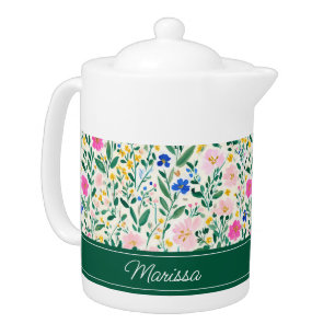 Personalized Colorful Floral Teapot