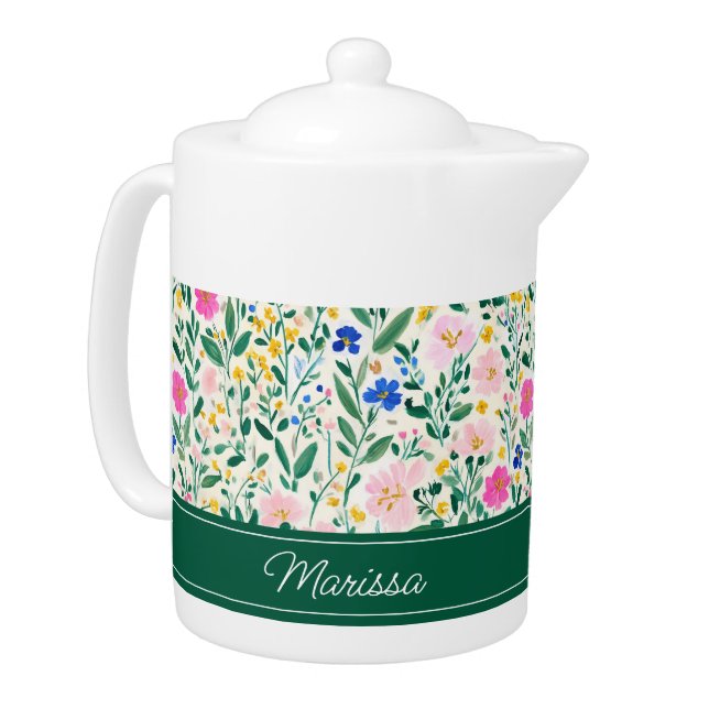 Personalized Colorful Floral Teapot (Left)