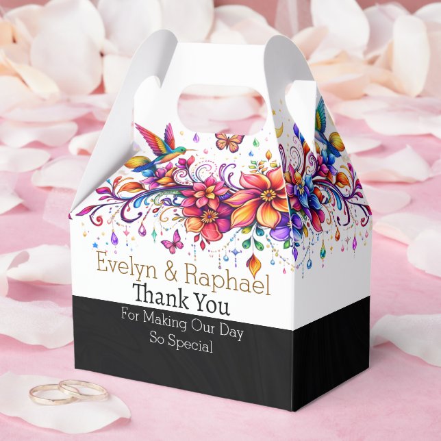 Personalized Colorful Flower Artwork Favor Boxes (Wedding)