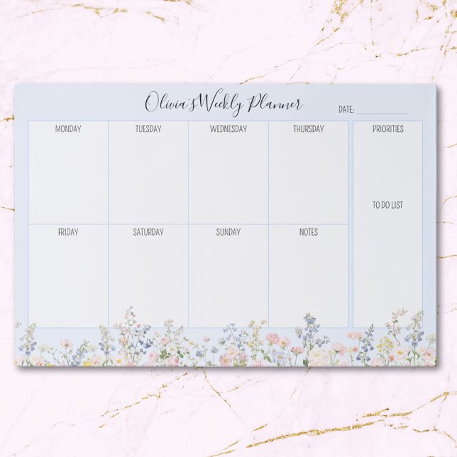 Personalized Colorful Flower Floral Weekly Planner Paper Pad (Close up)