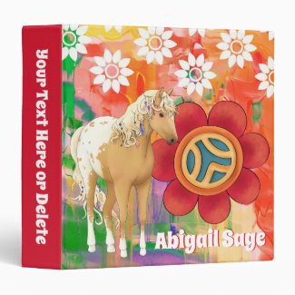 Personalized Colorful Flower Hippie Pony Horse 3 Ring Binder