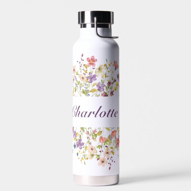 Personalized Colorful Flowers Water Bottle (Left)