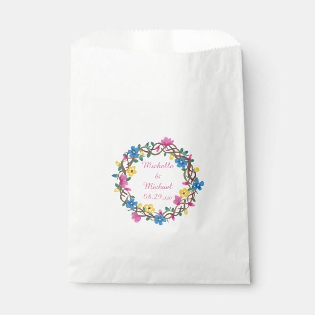 Personalized Colorful Flowers Wedding Favor Bags (Front)