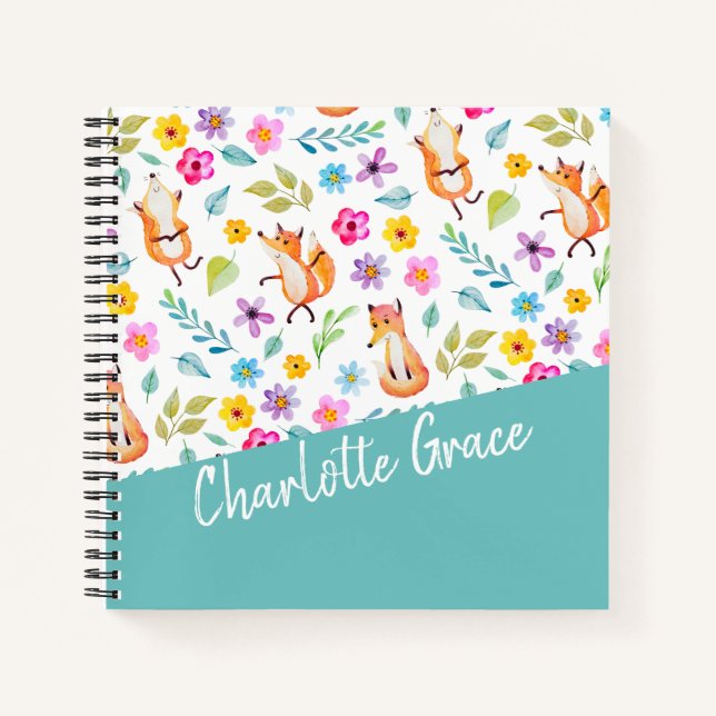Personalized Colorful Fox Pattern Notebook (Front)