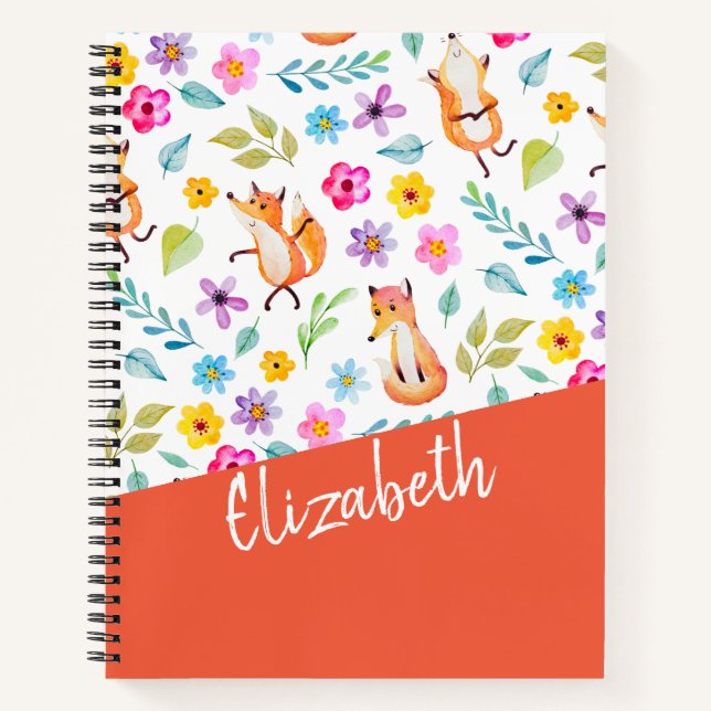Personalized Colorful Fox Pattern - Orange Notebook (Front)