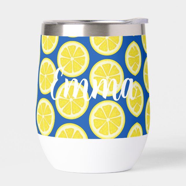 Personalized Colorful Fruit Lemon Thermal Wine Tumbler (Left)
