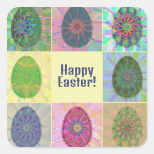 Personalized Colorful Fun Art Easter Eggs Collage Square Sticker
