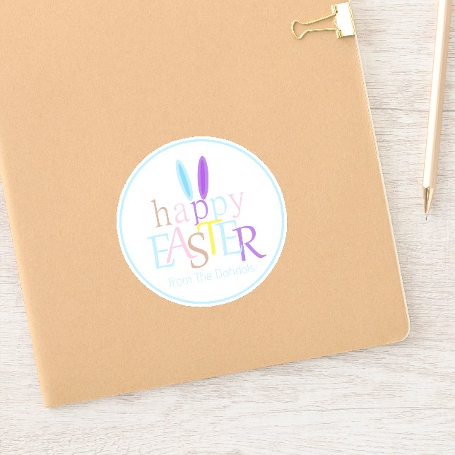 Personalized Colorful Fun Bunny Ears Happy Easter Sticker (Notebook)