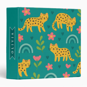 Personalized Colorful Fun Leopard Jungle Name Gift 3 Ring Binder
