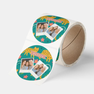 Personalized Colorful Fun Leopard Jungle Name Gift Classic Round Sticker