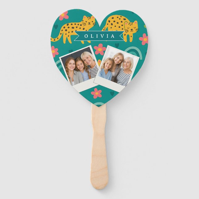 Personalized Colorful Fun Leopard Jungle Name Gift Hand Fan (Front)