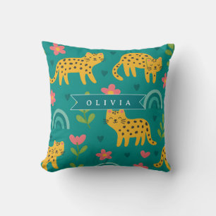 Personalized Colorful Fun Leopard Jungle Name Gift Throw Pillow