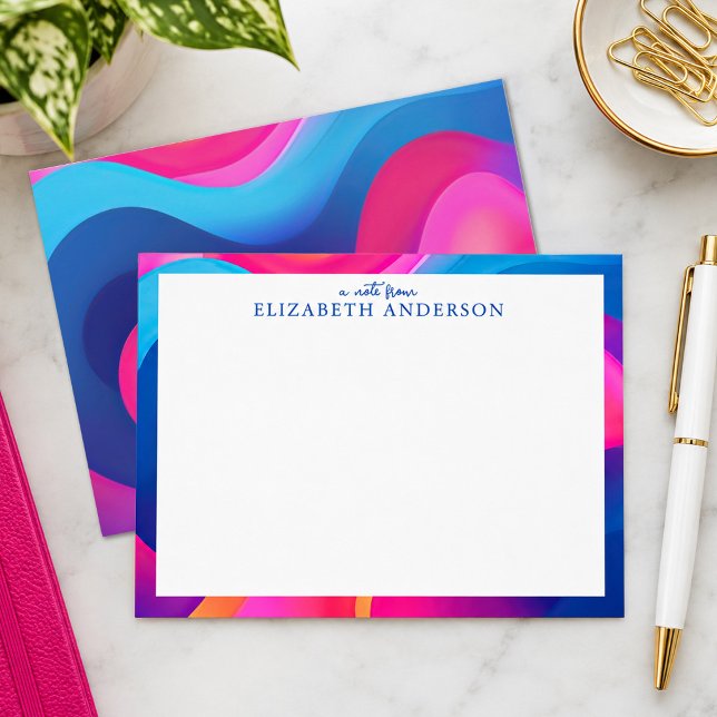 Personalized Colorful Geometric Border Note Card (Personalize this colorful modern abstract stationery.with your name. So beautiful!)