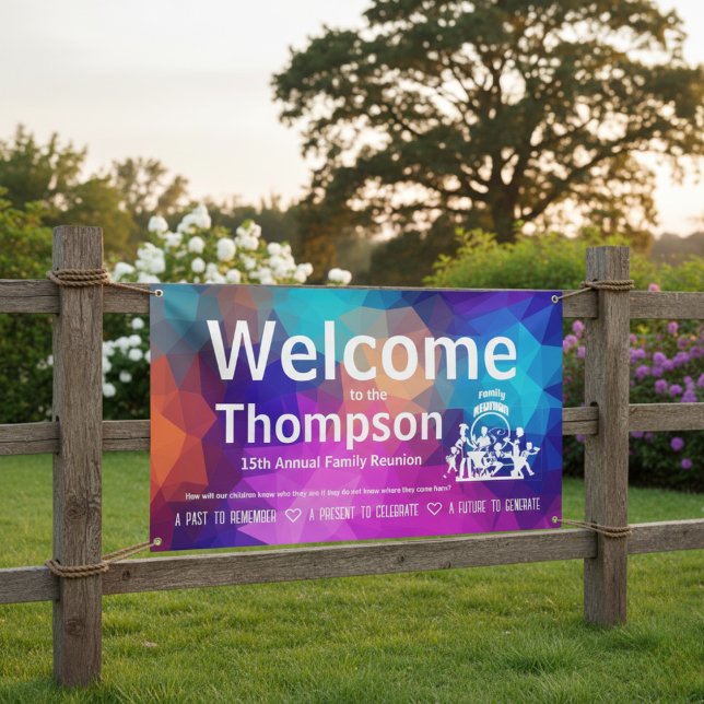 Personalized Colorful Geometric Family Reunion  Banner (Bring every generation together in vibrant style.)