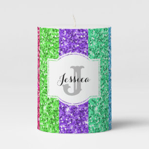 Personalized Colorful Glitter Pillar Candle