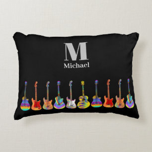 Personalized Colorful Guitars on Black Accent Pillow