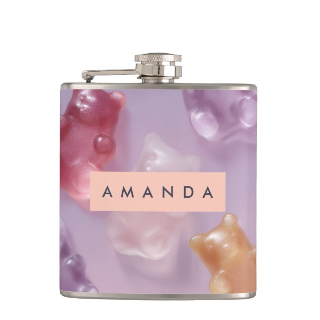 Personalized Colorful Gummy Bear Pattern Flask (Front)