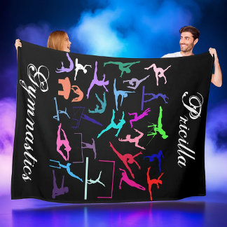 Personalized Colorful Gymnastics Silhouette Fleece Blanket