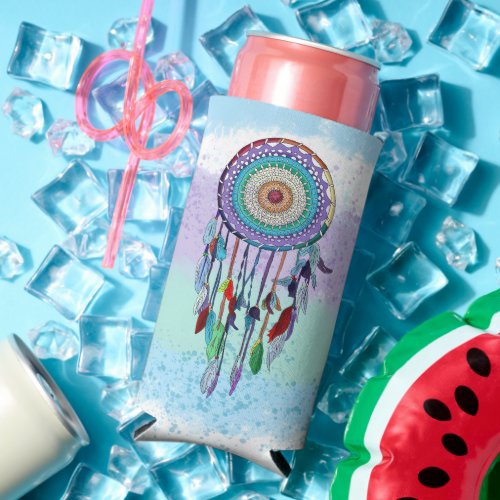 Personalized Colorful Hand Drawn Dreamcatcher  Seltzer Can Cooler