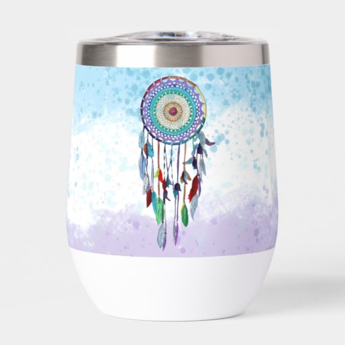 Personalized Colorful Hand Drawn Dreamcatcher  Thermal Wine Tumbler