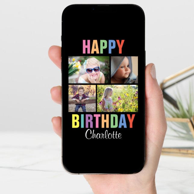 Personalized Colorful Happy Birthday Photo Card (Front Digital)