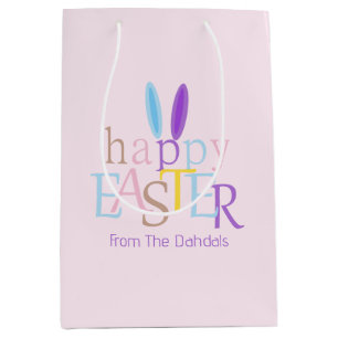 Personalized Colorful Happy Easter Bunny Ears Pink Medium Gift Bag