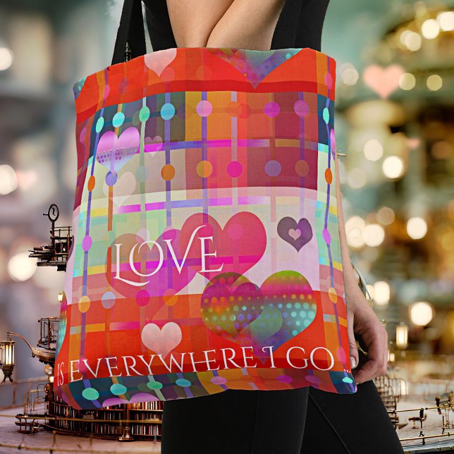 Personalized Colorful Heart Pattern Bag (Eye catching tote bag featuring a colorful pattern with hearts. Celebrate love on Valentine's Day)