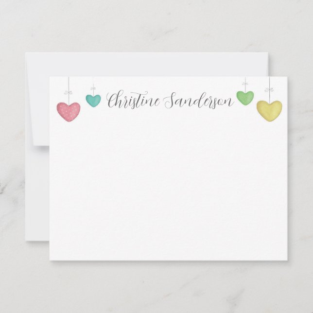Personalized Colorful Hearts Note Card (Front)