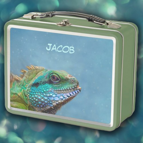 Personalized Colorful Iguana Reptile Metal Lunch Box