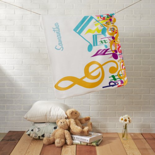 Personalized Colorful Jumbled Music Notes Baby Blanket