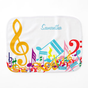 Personalized Colorful Jumbled Music Notes Baby Burp Cloth