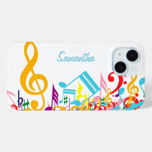 Personalized Colorful Jumbled Music Notes iPhone 15 Case