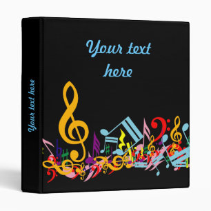 Personalized Colorful Jumbled Music Notes on Black Binder