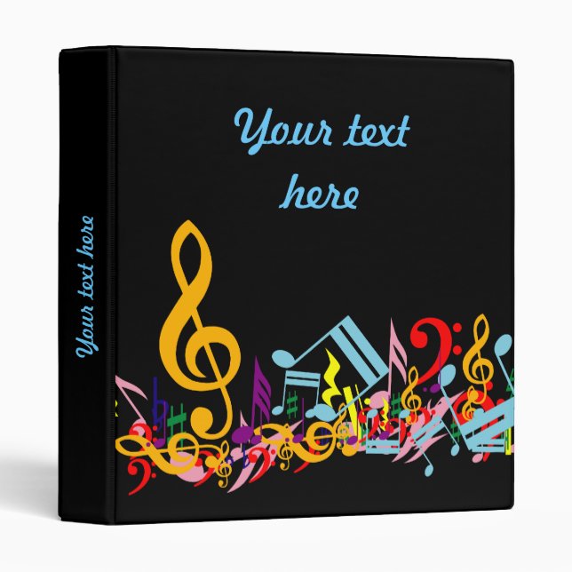 Personalized Colorful Jumbled Music Notes on Black Binder (Front/Spine)