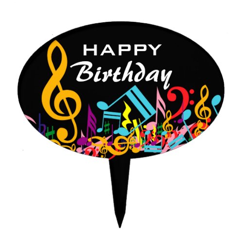 Personalized Colorful Jumbled Music Notes on Black Cake Topper
