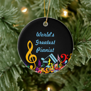 Personalized Colorful Jumbled Music Notes on Black Ceramic Ornament