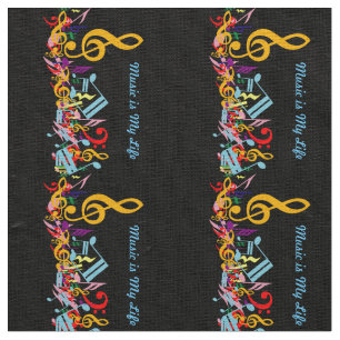 Personalized Colorful Jumbled Music Notes on Black Fabric