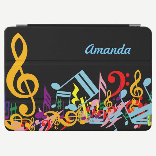 Personalized Colorful Jumbled Music Notes on Black iPad Air Cover