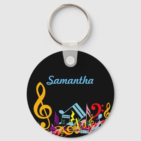 Personalized Colorful Jumbled Music Notes On Black Keychain