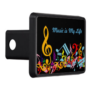 Personalized Colorful Jumbled Music Notes on Black Tow Hitch Cover