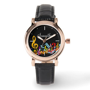 Personalized Colorful Jumbled Music Notes on Black Watch