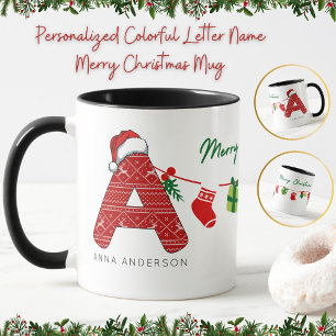 Personalized Colorful Letter Name Merry Christmas Mug