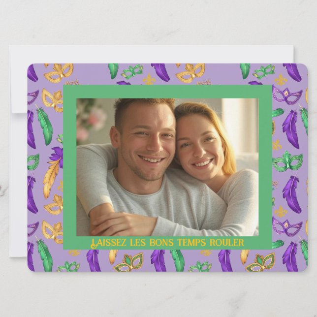personalized Colorful Mardi Gras patterned Holiday Card (Front)