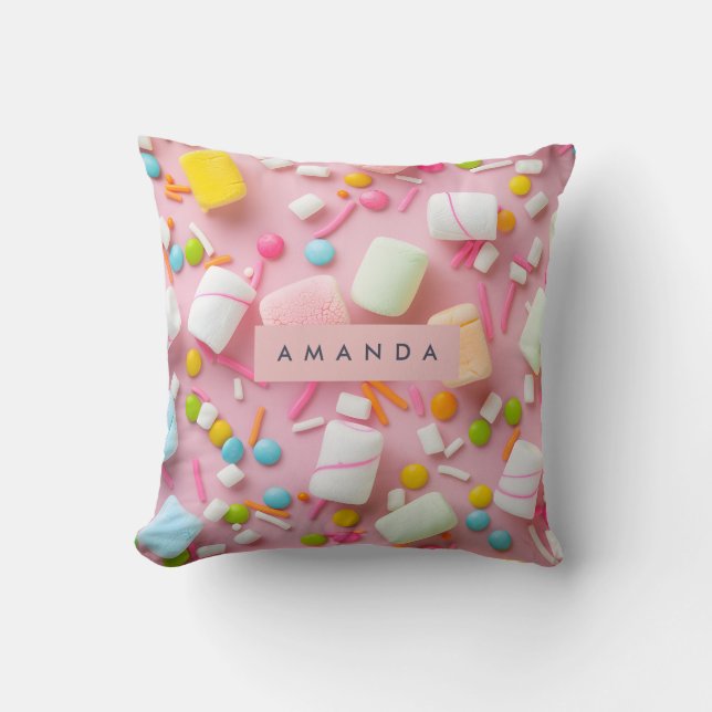 Personalized Colorful Marshmallow Sprinkle Throw Pillow (Front)