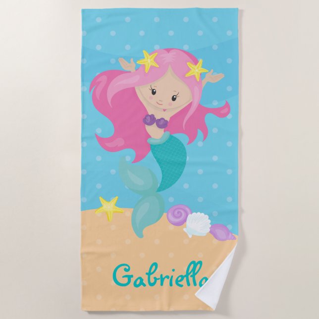 Personalized Colorful Mermaid Beach Towel (Front)