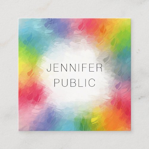 Personalized Colorful Modern Abstract Rainbow Square Business Card