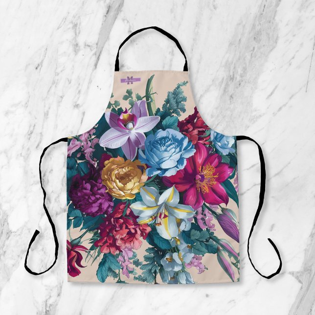 Personalized Colorful modern floral monogram Apron (Creator Uploaded)