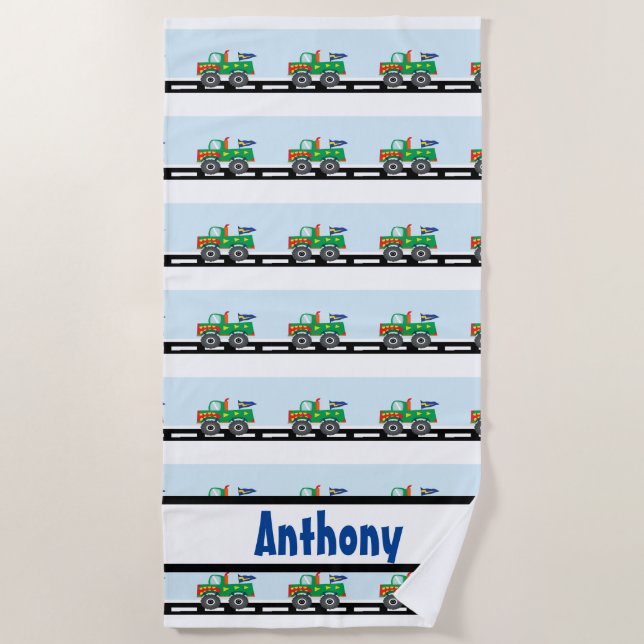 Personalized Colorful Monster Truck Beach Towel (Front)