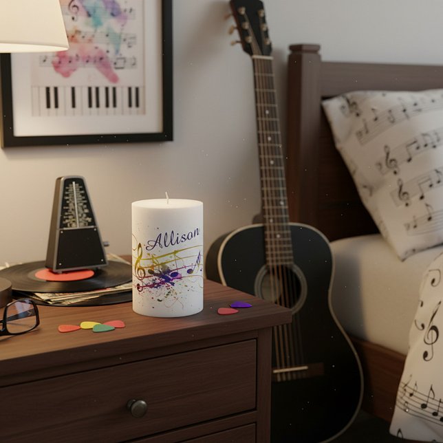 Personalized Colorful music splatter  Pillar Candl Candle (Creator Uploaded)