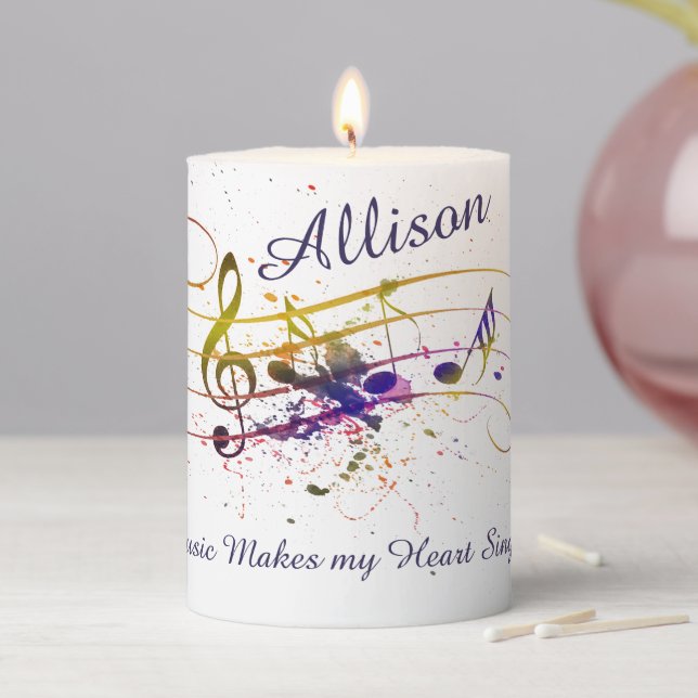 Personalized Colorful music splatter  Pillar Candl Pillar Candle (In Situ)